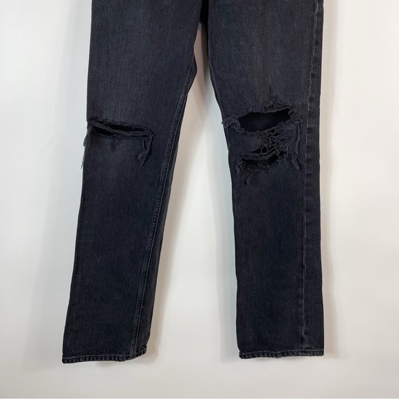 AGOLDE Lana Straight High Rise Button Fly Jeans Black Distressed - Picture 6 of 12